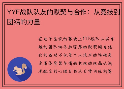 YYF战队队友的默契与合作：从竞技到团结的力量