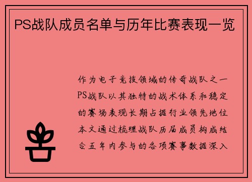 PS战队成员名单与历年比赛表现一览