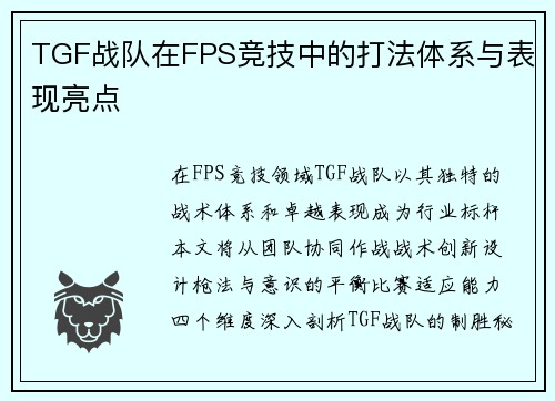 TGF战队在FPS竞技中的打法体系与表现亮点